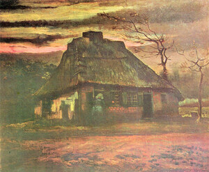 Straw hut at dusk